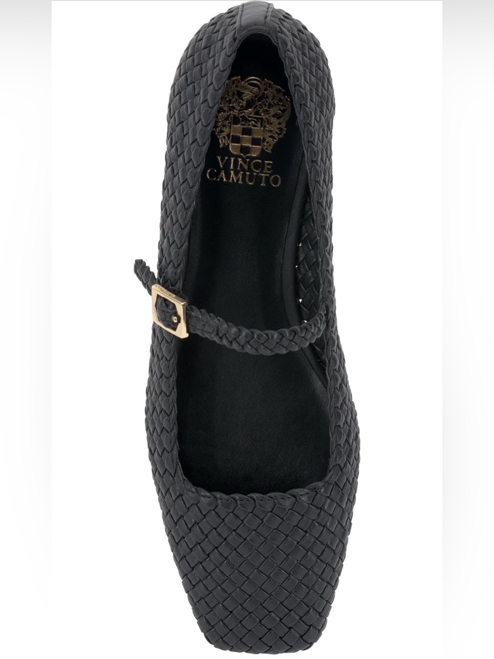 Vince Camuto The Vinley Black Woven Mary Jane Ballet Flats Gold Buckle 7
